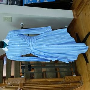 Jonathan Simkhai blue wrap shirt dress with asymmetric hem